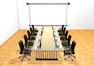 Boardroom masa sandalye ve ekran ile