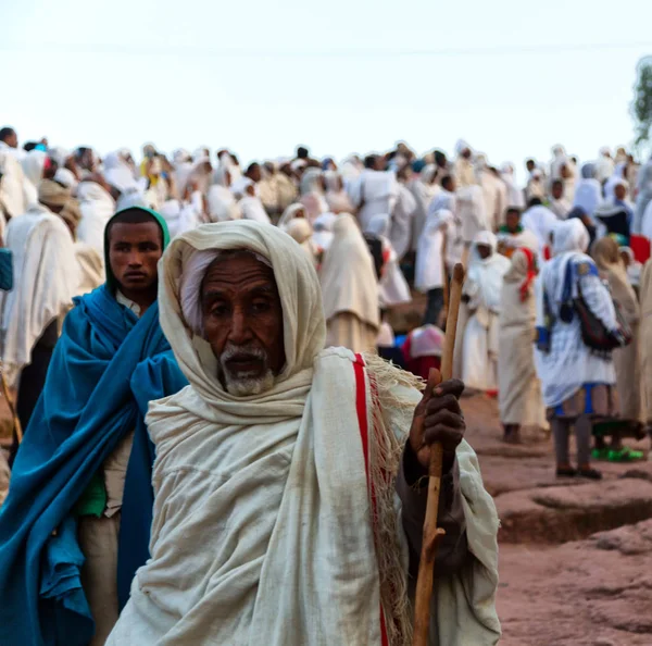 Etiópia Lalibela Circa Janeiro 2018 Pessoas Não Identificadas Multidão Genna — Fotografia de Stock