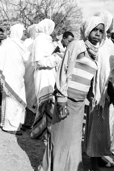 Etiópia Lalibela Circa Janeiro 2018 Pessoas Não Identificadas Multidão Genna — Fotografia de Stock