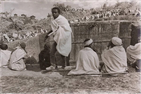 Etiopía Lalibela Circa Enero 2018 Personas Identificadas Multitud Celebración Del — Foto de Stock