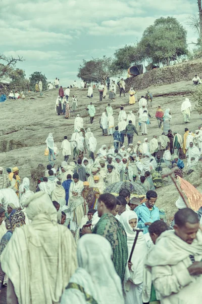 Ethiopia Lalibela Circa January 2018 Unidentified People Crowd Genna Celebratio — Stock Photo, Image