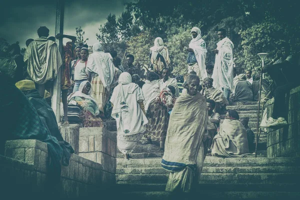 Etiyopya Lalibela Ocak 2018 Genna Celebratio Kalabalık Içinde Kimliği Belirsiz — Stok fotoğraf