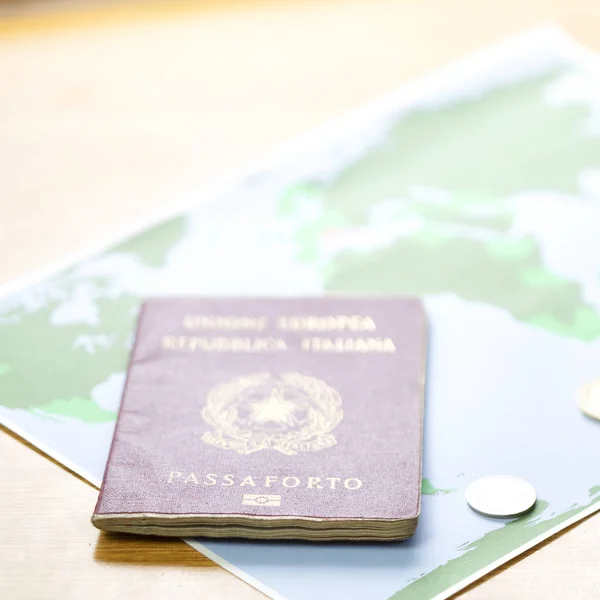 Розмитість Паспорт Карті Світу Концепція Подорожі Табуреті — стокове фото