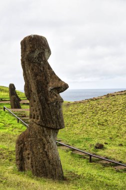 Şili rapa nui bir eski kültür antika ve mysteriuos muai heykeli sembolü