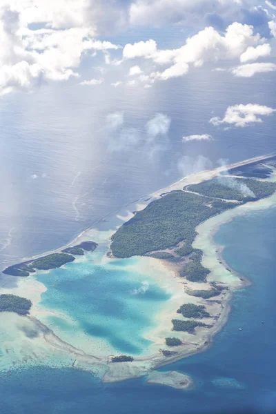 Região Polinésia Vista Recife Partir Nuvem Avião Oceano — Fotografia de Stock