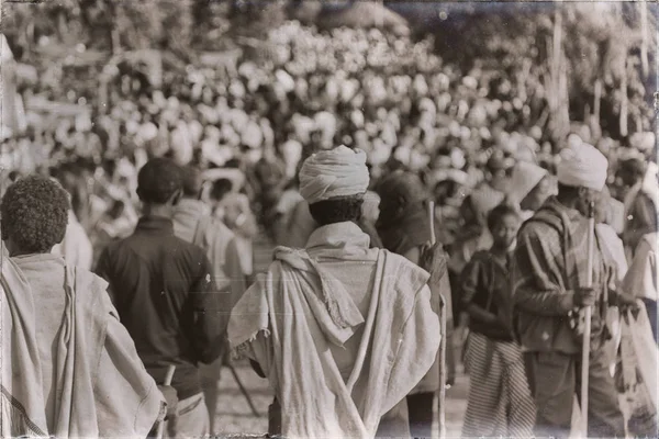 Ethiopia Lalibela Circa January 2018 Неизвестные Люди Толпе Празднования Генны — стоковое фото