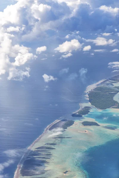 Polynésie Vue Récif Depuis Nuage Avion Océan — Photo