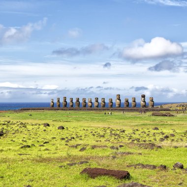 Şili rapa nui bir eski kültür antika ve mysteriuos muai heykeli sembolü