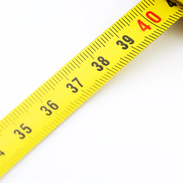 Blur Yellow Tape Measure White Light Concept Diet Lenght Tool — Stock Photo, Image