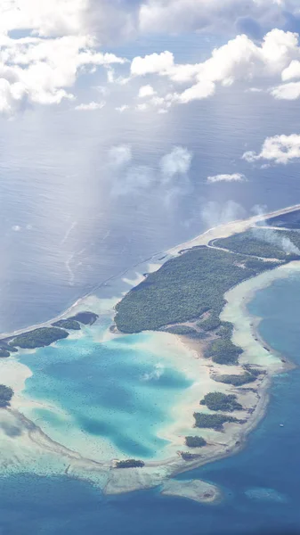 Polynésie Vue Récif Depuis Nuage Avion Océan — Photo