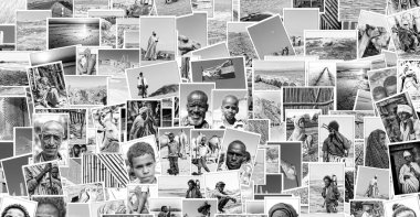 Etiyopya, Danakil-Ocak 2018--kimliği belirsiz kişi drom yaklaşık bir patchword kendi görüntüleri