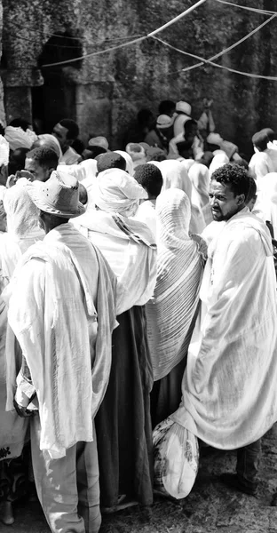 Etiópia Lalibela Circa Janeiro 2018 Pessoas Não Identificadas Multidão Genna — Fotografia de Stock