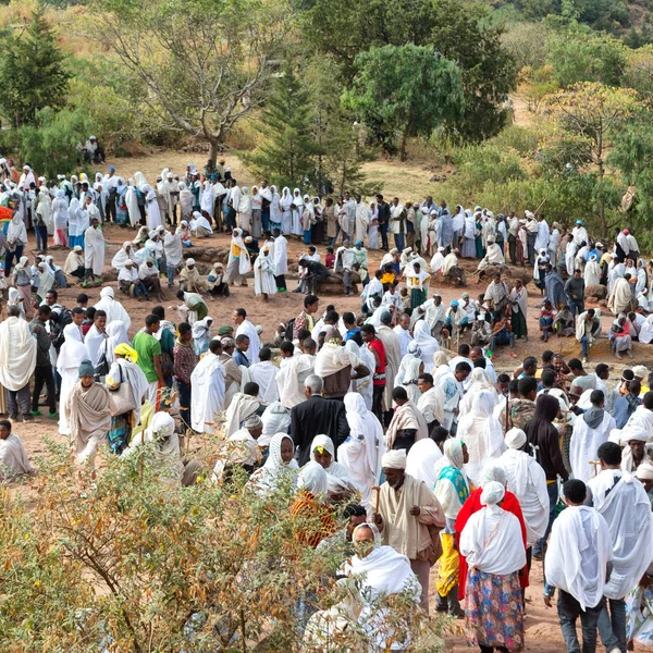 Ethiopia Lalibela Circa January 2018 Unidentified People Crowd Genna Celebratio — Stock Photo, Image