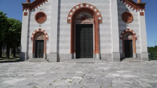 Ancient Catholic Religion Building Clock Tower Mercallo Italy — Stock Video