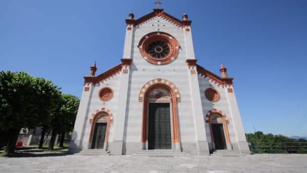 Antigua Construcción Religión Católica Torre Del Reloj Mercallo Italia — Vídeo de stock