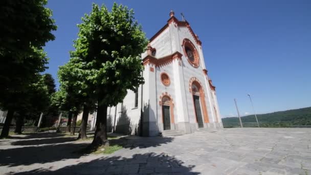 Antigua Construcción Religión Católica Torre Del Reloj Mercallo Italia — Vídeo de stock