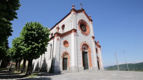 Antigua Construcción Religión Católica Torre Del Reloj Mercallo Italia — Vídeo de stock