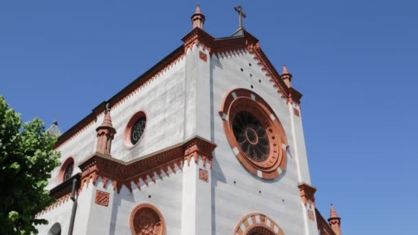 Ancient Catholic Religion Building Clock Tower Mercallo Italy — Stock Video