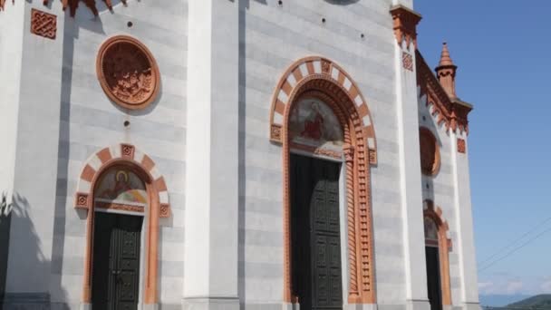 Ancient Catholic Religion Building Clock Tower Mercallo Italy — Stock Video