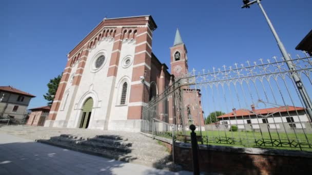 Ancient Catholic Religion Building Clock Tower Varano Borghi Italy — Stock Video