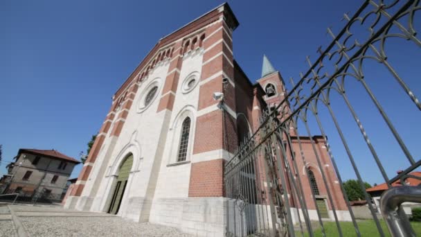 Antigua Religión Católica Edificio Torre Del Reloj Varano Borghi Italia — Vídeo de stock