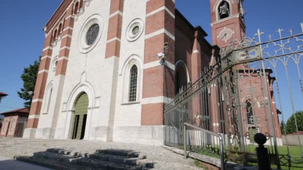 Antigua Religión Católica Edificio Torre Del Reloj Varano Borghi Italia — Vídeos de Stock