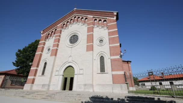Ancient Catholic Religion Building Clock Tower Varano Borghi Italy — Stock Video