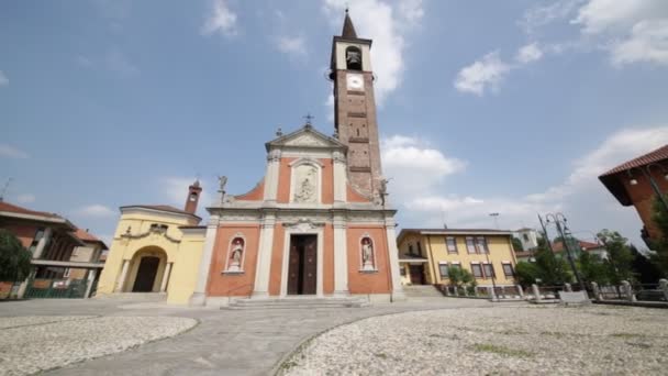 Italy Mozzate Ancient Religion Building Catholic Clock Tower — Stock Video
