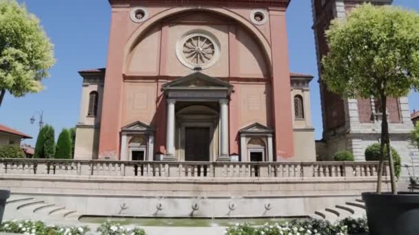 Italy Lonate Pozzolo Ancient Religion Building Catholic Clock Tower — Stock Video