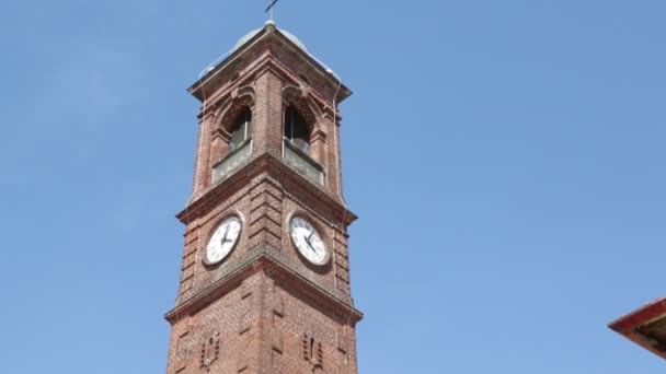 Italy Lonate Pozzolo Ancient Religion Building Catholic Clock Tower — Stock Video