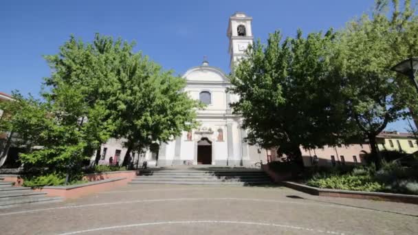 Ancient Catholic Church Clock Tower Vanzaghello Italy — Stock Video