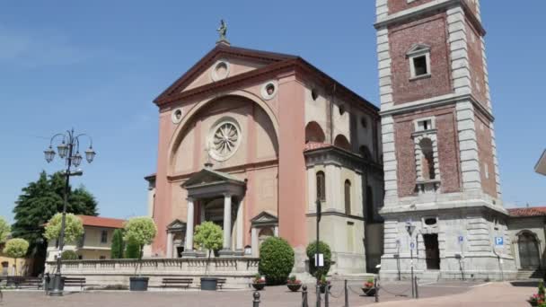 Antiga Igreja Católica Torre Relógio Lonate Pozzolo Itália — Vídeo de Stock