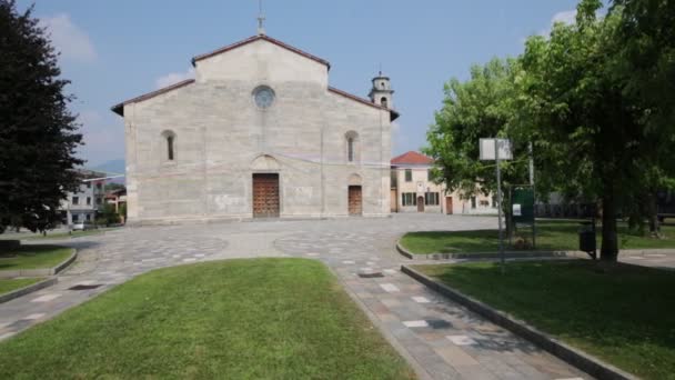 Biserica Antică Catolică Turnul Ceas Din Brebbia Italia — Videoclip de stoc