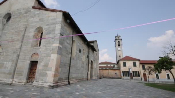 Starobylé Katolické Církve Hodiny Věž Brebbia Itálie — Stock video