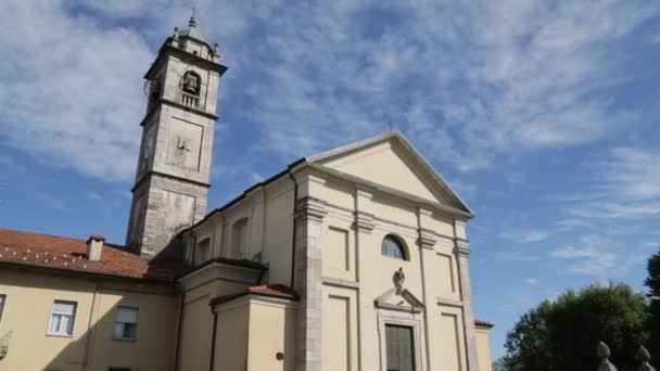 Ancient Catholic Church Clock Tower Sumirago Italy — Stock Video