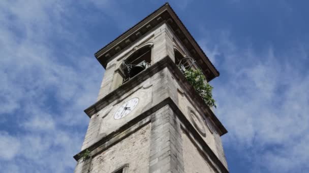 Ancient Catholic Church Clock Tower Sumirago Italy — Stock Video