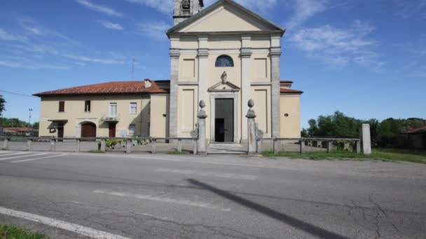 Ancient Catholic Church Clock Tower Sumirago Italy — Stock Video