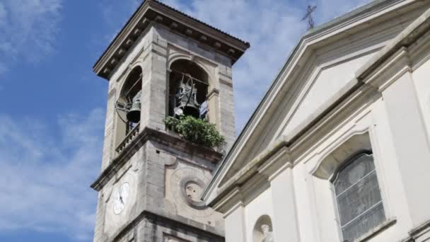 Ancient Catholic Church Clock Tower Sumirago Italy — Stock Video