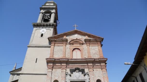 Antiga Igreja Católica Torre Relógio Villa Guardia Itália — Vídeo de Stock