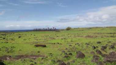 Moai, monolithic human figures carved by Rapa Nui people on Easter Island in eastern Polynesia
