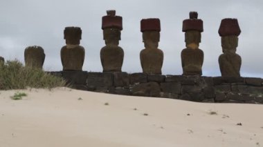 Moai, monolithic human figures carved by Rapa Nui people on Easter Island in eastern Polynesia