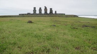 Moai, monolithic human figures carved by Rapa Nui people on Easter Island in eastern Polynesia