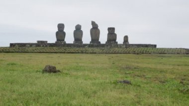 Moai, monolithic human figures carved by Rapa Nui people on Easter Island in eastern Polynesia