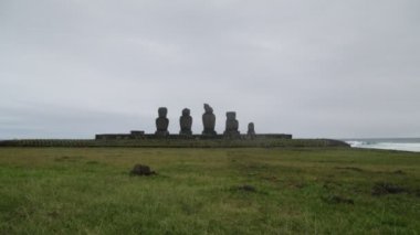 Moai, monolithic human figures carved by Rapa Nui people on Easter Island in eastern Polynesia