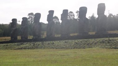 Moai, monolithic human figures carved by Rapa Nui people on Easter Island in eastern Polynesia