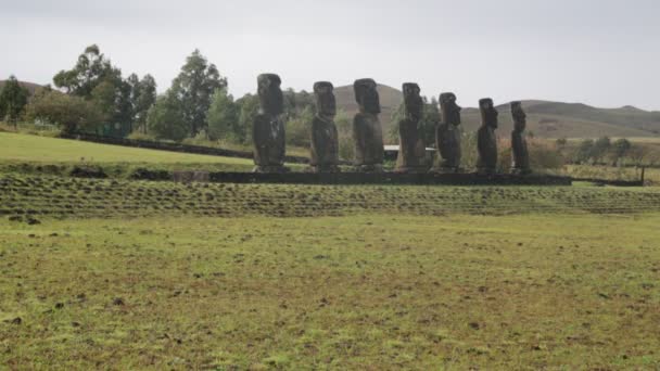 Moai Figure Umane Monolitiche Scolpite Dal Popolo Rapa Nui Sull — Video Stock