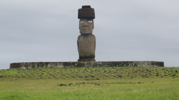 Moai Monolitická Lidská Postavička Vytesaná Velikonoční Ostrov Východní Polynésii Rapa — Stock video