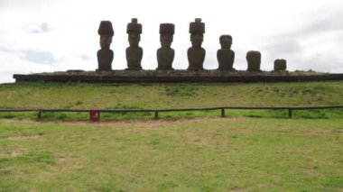 Moai, monolithic human figures carved by Rapa Nui people on Easter Island in eastern Polynesia