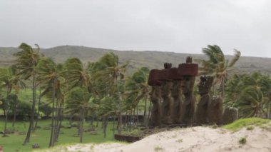 Moai, monolithic human figures carved by Rapa Nui people on Easter Island in eastern Polynesia