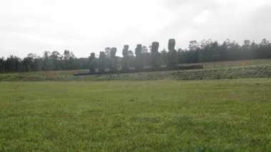 Moai, monolithic human figures carved by Rapa Nui people on Easter Island in eastern Polynesia